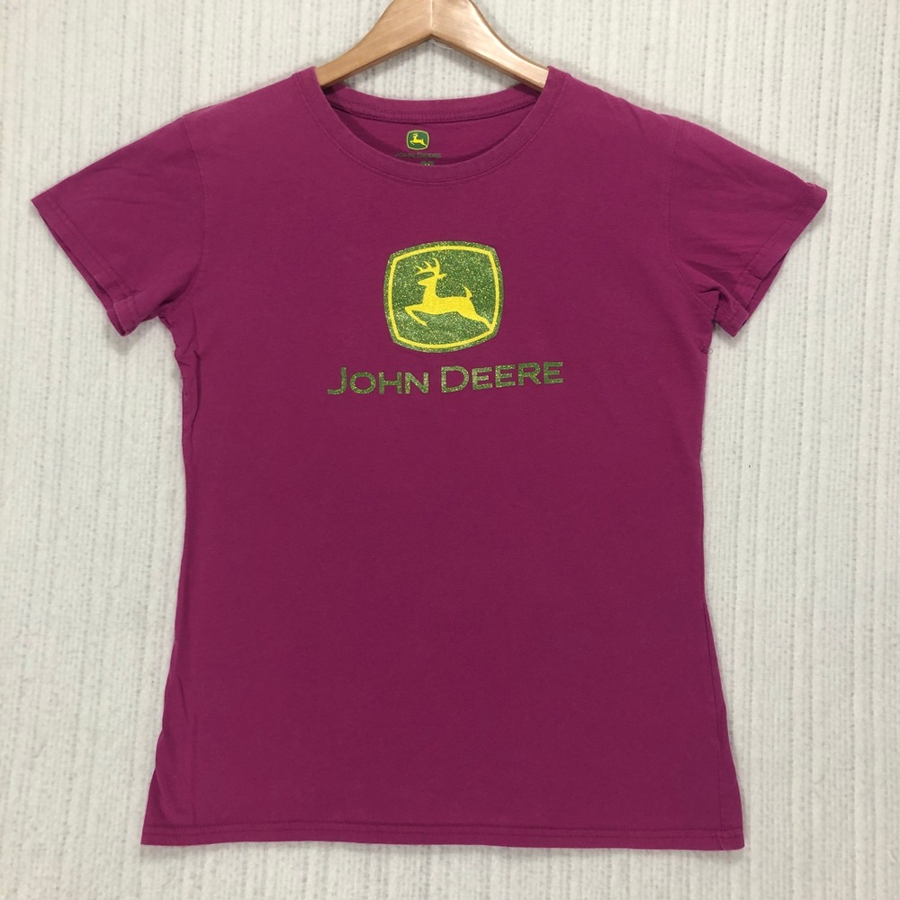 John Deere Women's T Shirt Pink Glitter Logo Short Sleeve Size M - Picture 2 of 9
